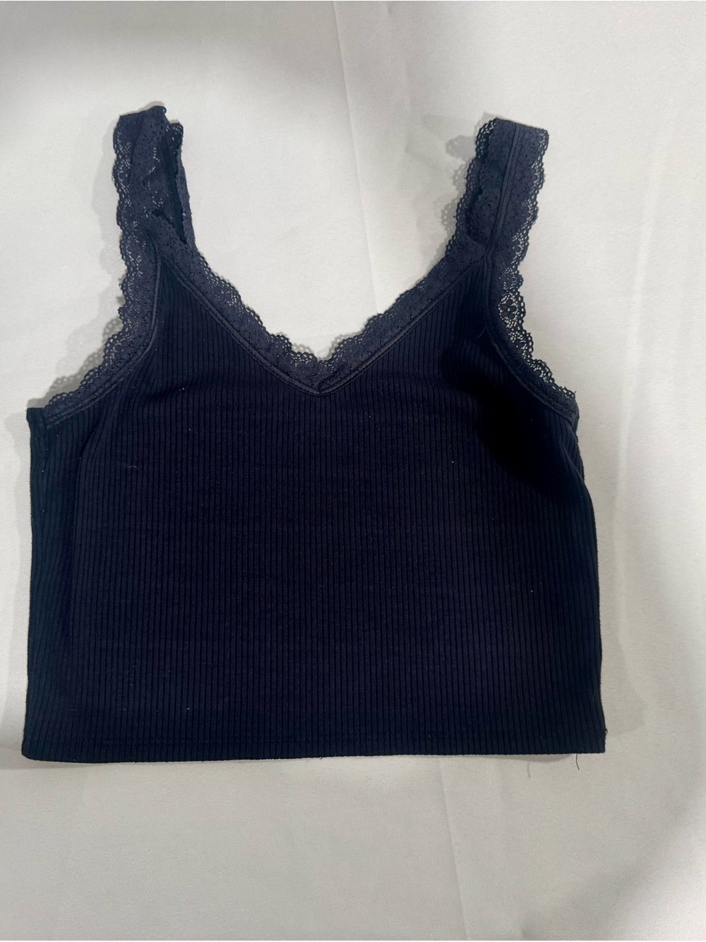 American Eagle Outfitters Ribbed Lace-Trim V-Neck Camisole - Dark Navy